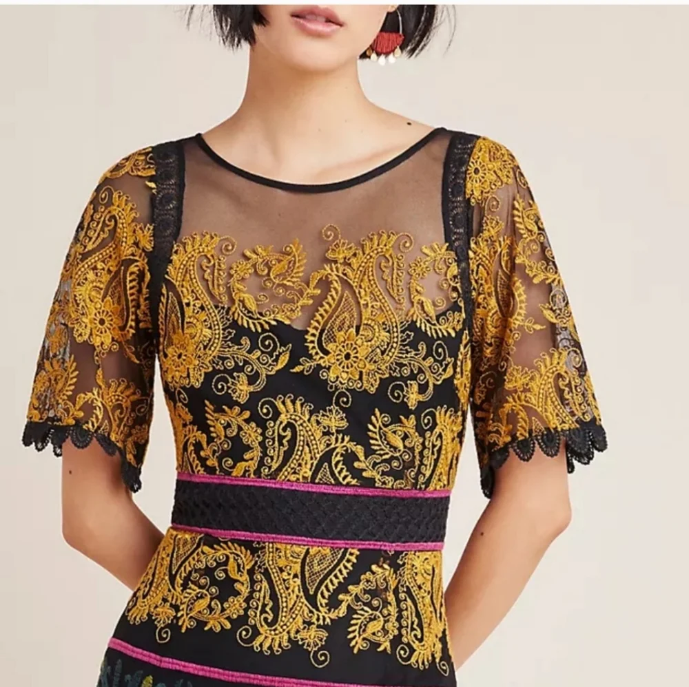 Anthropologie Jacquin Floral Embroidered Lace Scallop Dress